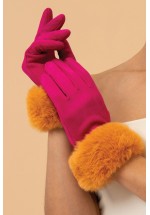Powder Bettina Faux Fur Gloves (Megenta/Mustard) Gift Bag Included AW23